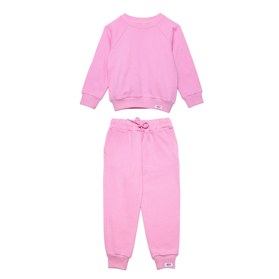 Loungewear set in pink- raglan style crew neck sweatshirt and joggers