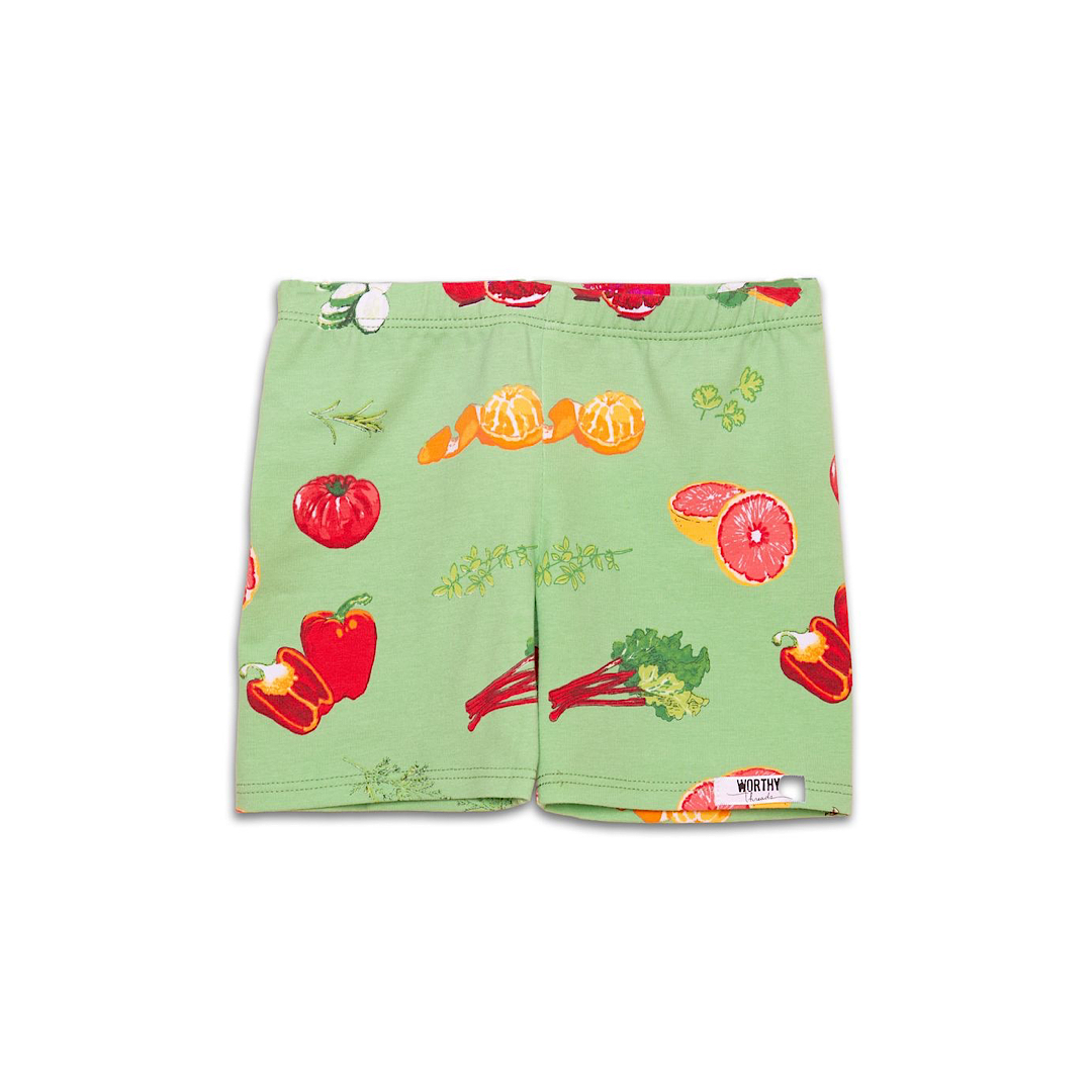 Biker shorts in greens market print