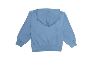 Kids hand dyed hoodie in blue, back view