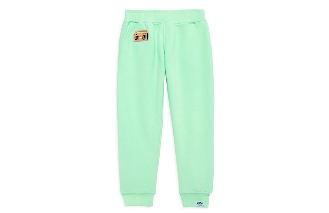 Kids hand dyed joggers in green with boombox patch